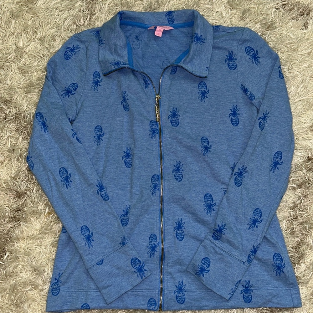 Lilly Pulitzer Bennett Blue Pineapple zip up